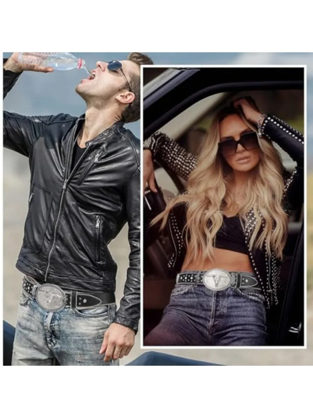 Punk Cowboy Belt PU Leather Western Bull Buckle Unisex